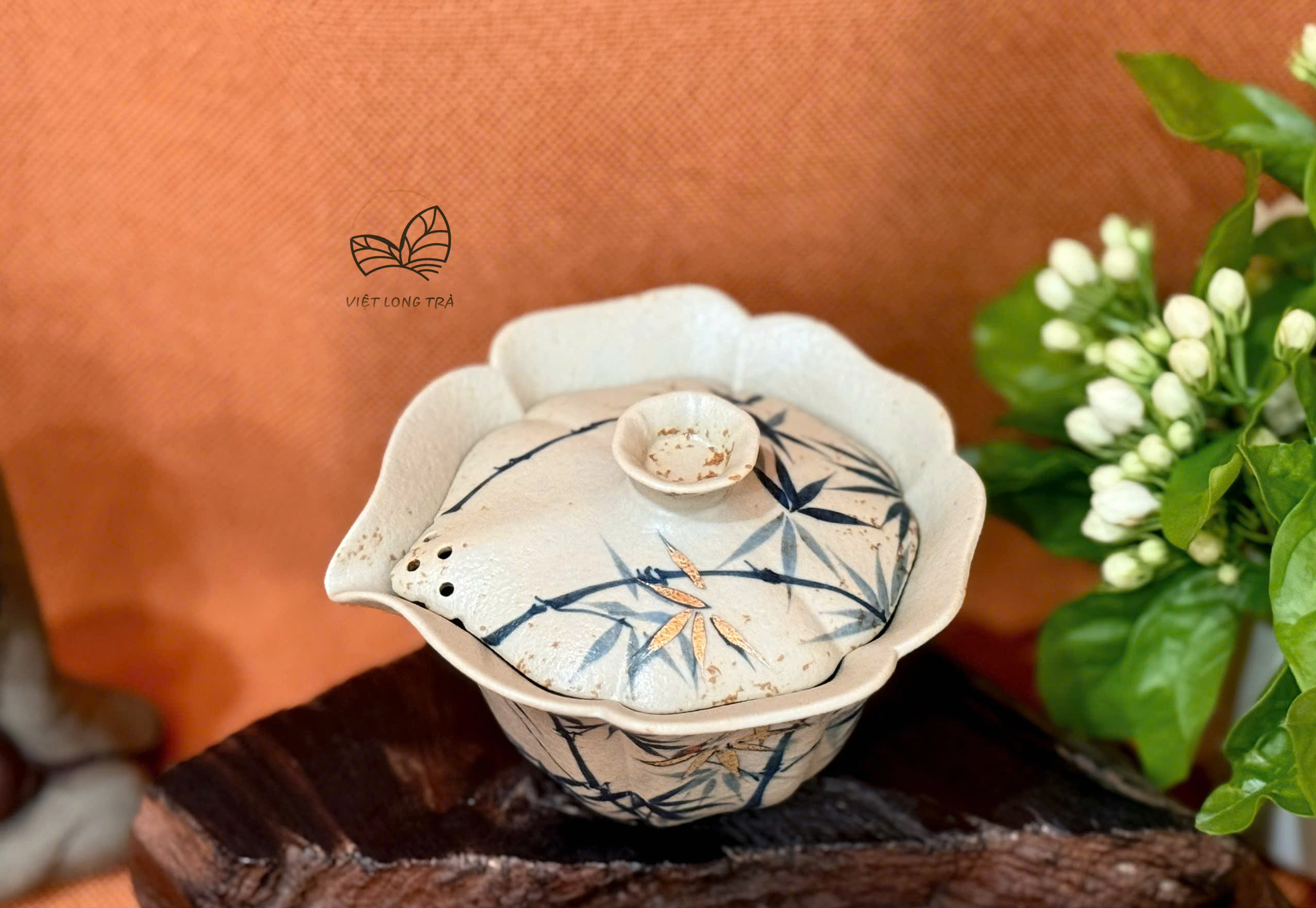 CHÉN KHẢI HỌA TIẾT TRÚC MẠ VÀNG - PHONG CÁCH ĐÁ LỬA ĐỎ - DUNG TÍCH 130ML - GAIWAN