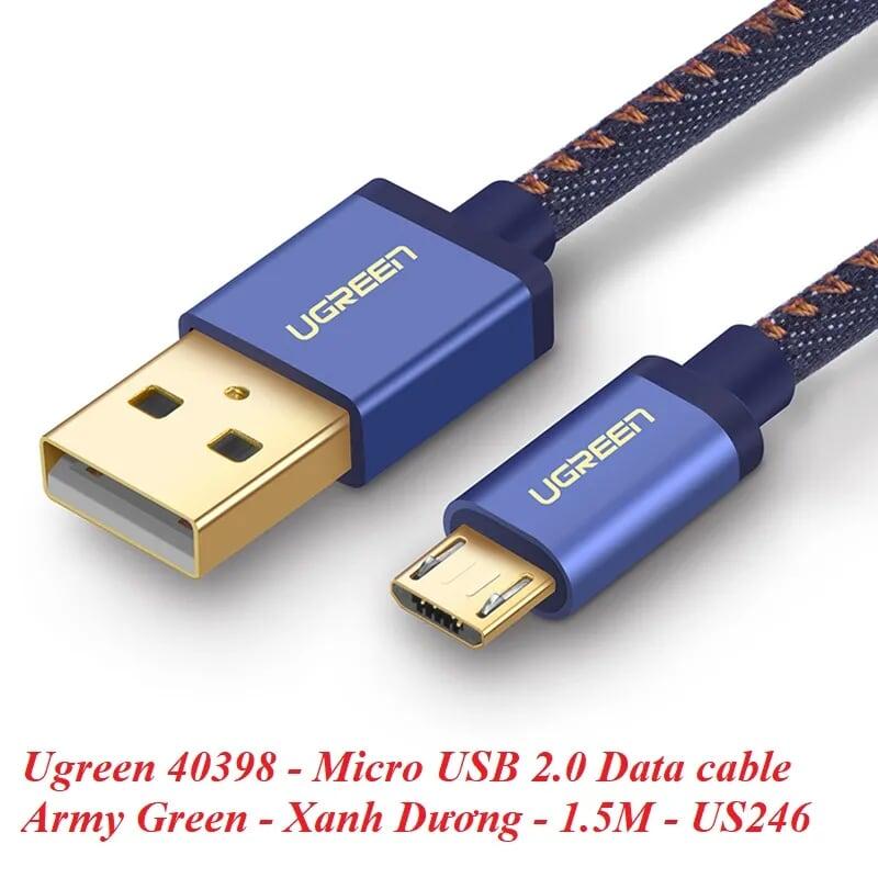 Ugreen UG40398US246TK 1.5M màu Xanh dương Cáp sạc truyền dữ liệu USB 2.0 sang MICRO USB dây bọc lưới - HÀNG CHÍNH HÃNG