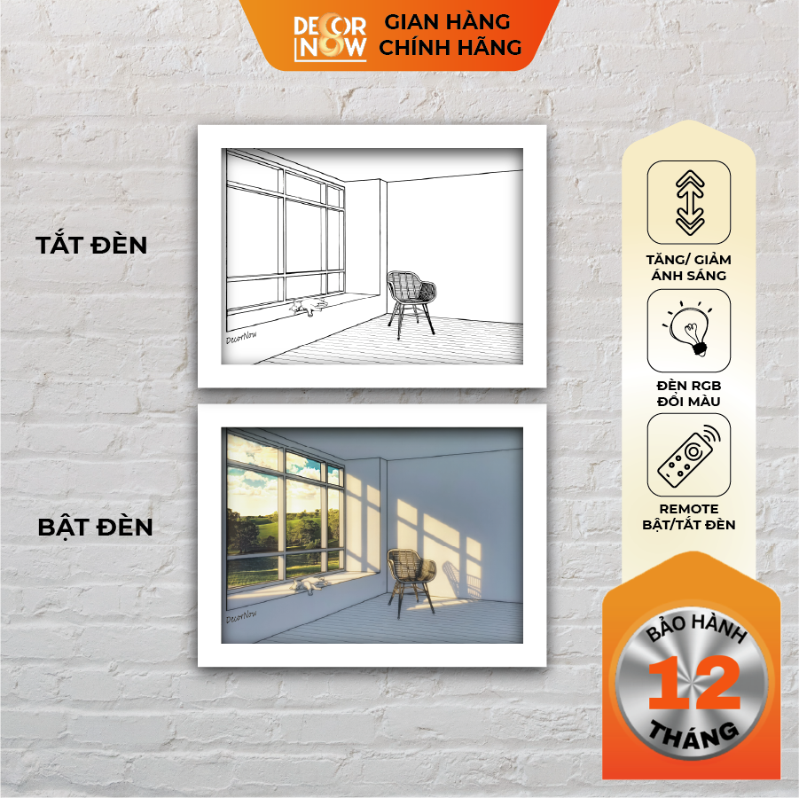 Đèn Ngủ Để Bàn, Tranh Quang Chiếu DECORNOW Tăng/Giảm Ánh Sáng, Đổi Màu, Điều Khiển Bât/Tắt Bằng Remote DCN-DB1