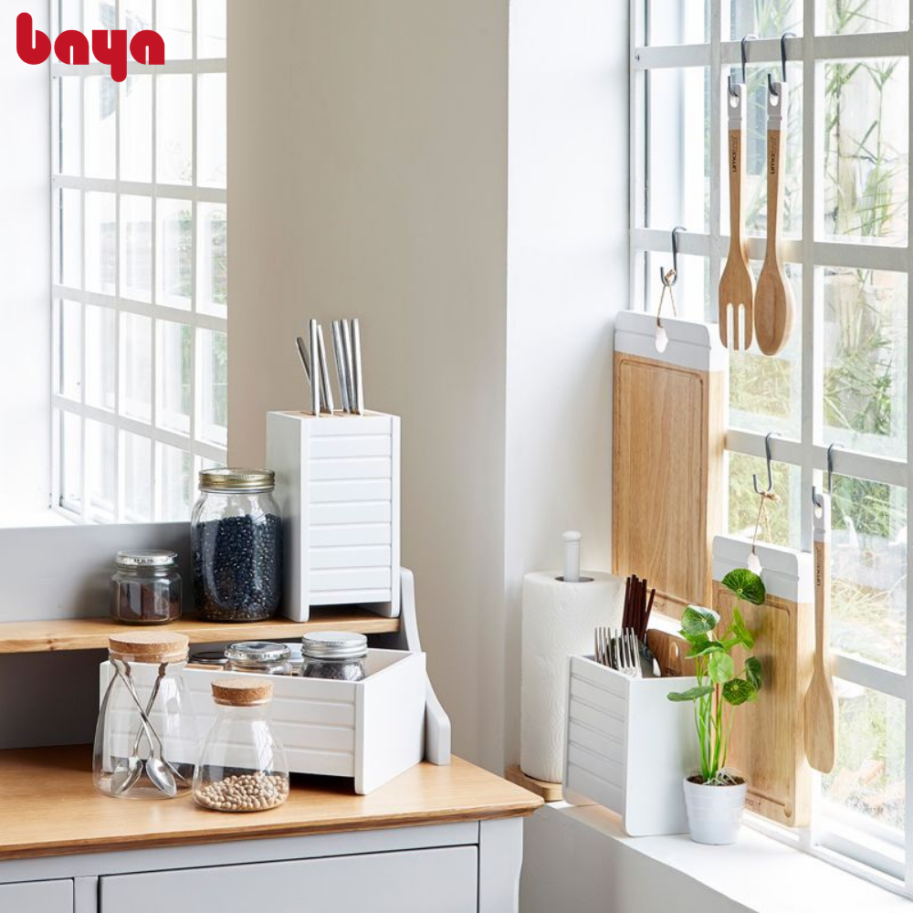 Combo 3 Kệ Nhà Bếp BAYA MOZART Làm Từ Gỗ Cao Su Phủ Sơn Trắng An Toàn, Dễ Vệ Sinh 1092691, 1092653, 1092714