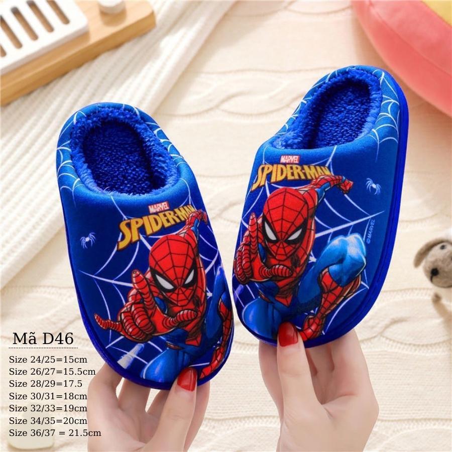 Dép bông đi trong nhà cho bé trai hình siêu nhân spiderman lót lông siêu ấm cao cấp đế cao su chống trơn 2 - 10 tuổi D46