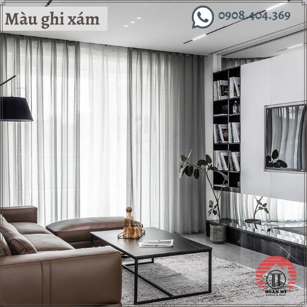 Rèm vải voan linen màu xám hoặc trắng trang trí cửa sổ phòng ngủ phong cách hiện đại