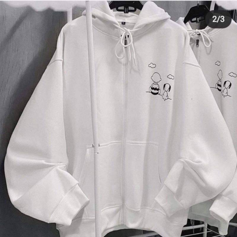 Áo Hoodie Zip - Áo Khoác Nỉ Lót Bông Form Rộng in Cậu Bé & Cún Ulzzang