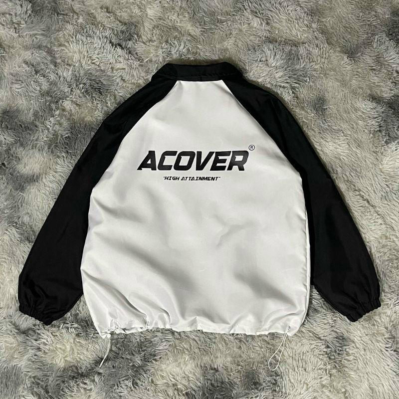 Hình ảnh Áo khoác dù Nam nữ acover chữ S 2 lớp dày dặn full zip PHỐI TRẮNG ĐEN