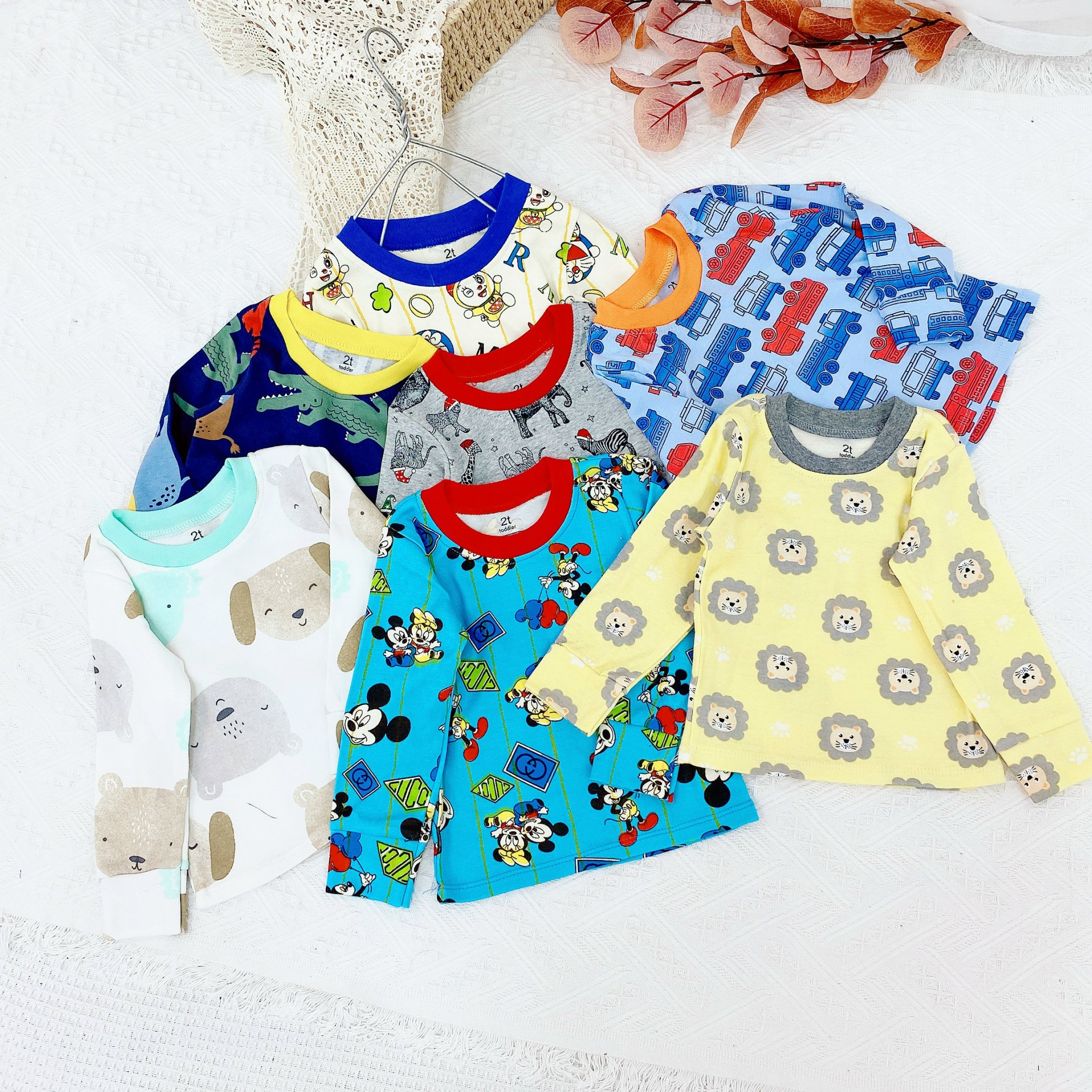 Đồ bộ bé trai, bộ ngủ dài tay cho bé trai sơ sinh size 3-16kg chất thun cotton mềm mịn mát