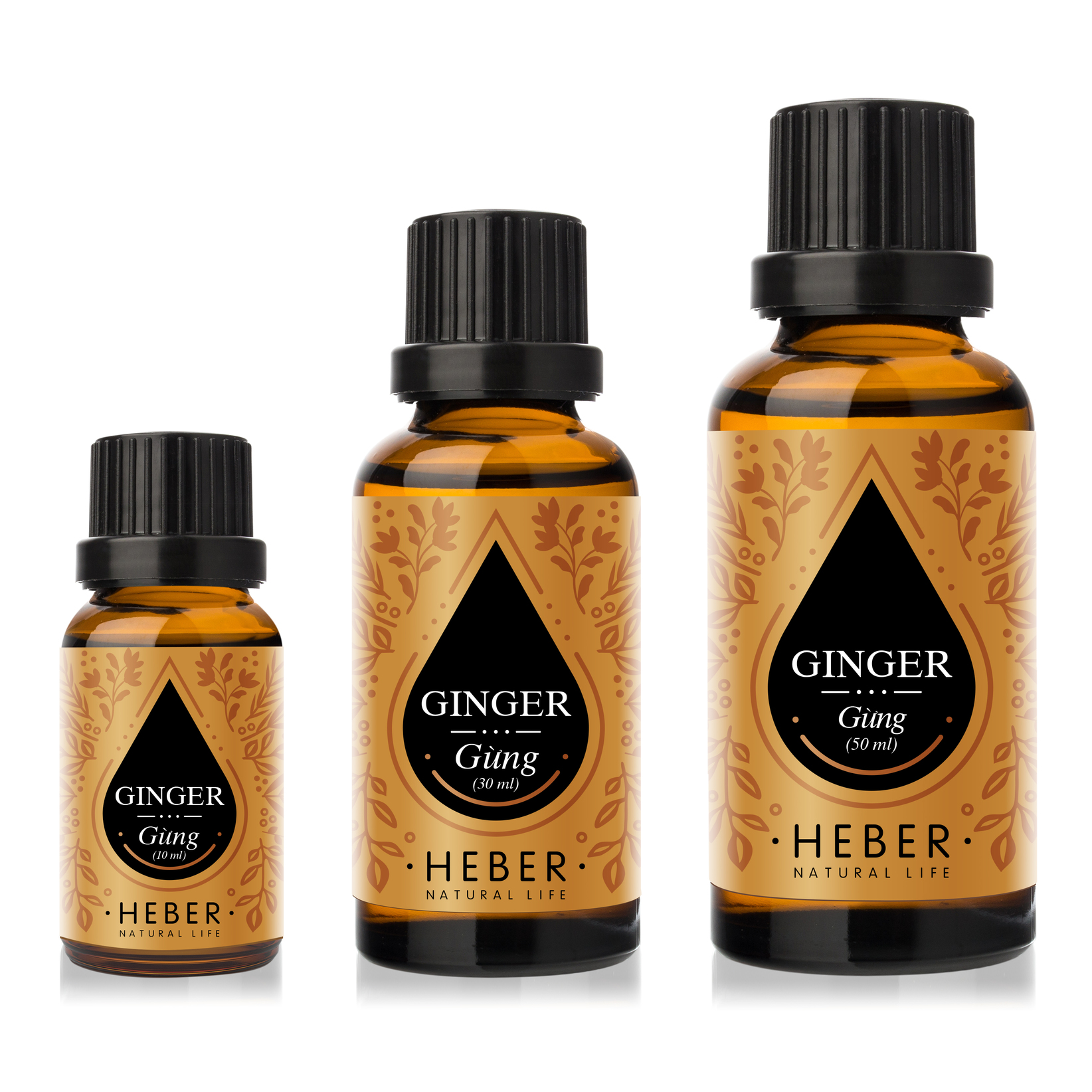 Tinh Dầu Gừng Ginger Essential Oil Heber | 100% Thiên Nhiên Nguyên Chất Cao Cấp | Nhập Khẩu Từ Ấn Độ | Kiểm Nghiệm Quatest 3 | Xông Thơm Phòng