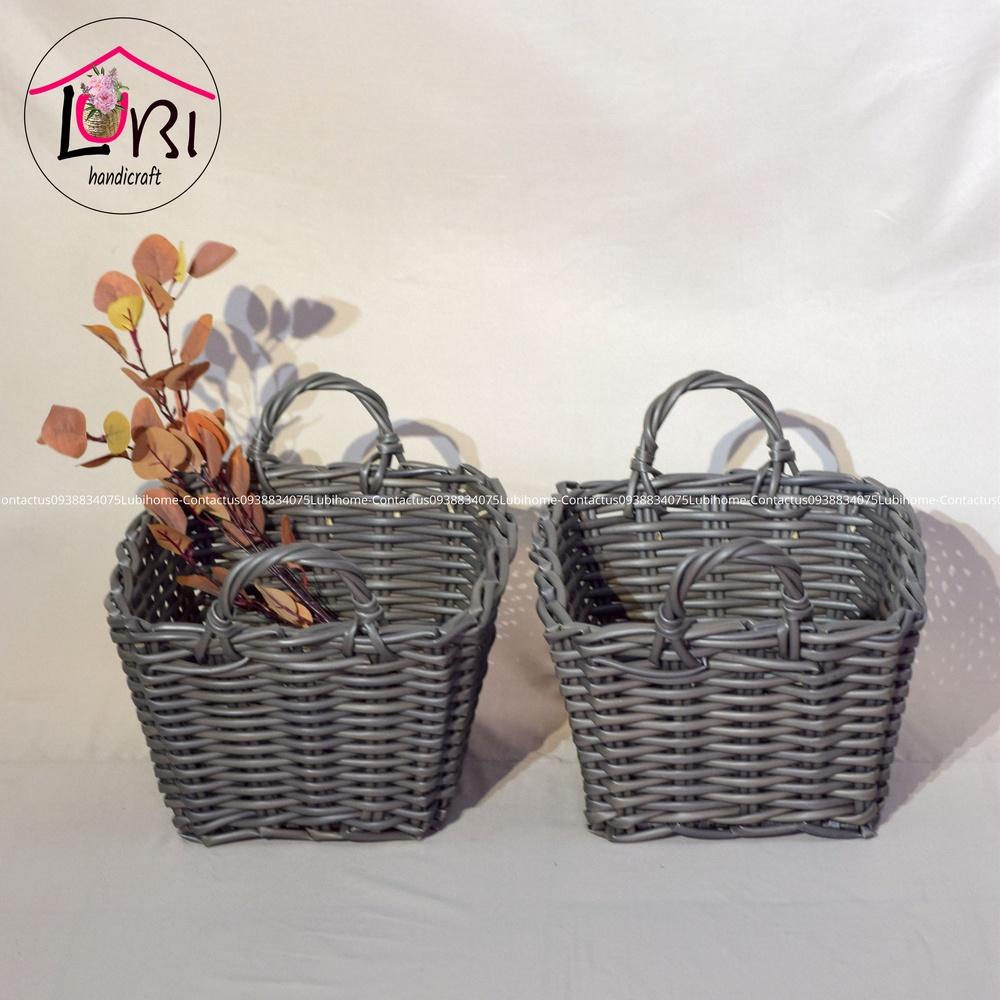 Giỏ đựng đồ đan nhựa giả mây có quai cầm - xinh xắn