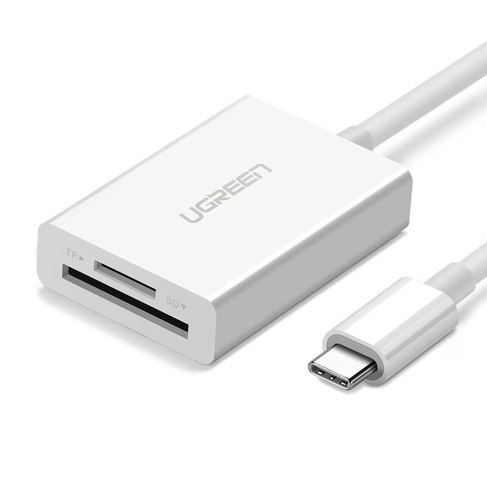 Đầu đọc thẻ USB Type-C cho thẻ nhớ TF/SD 3.0 màu Trắng Ugreen TC40380US235 Hàng chính hãng.