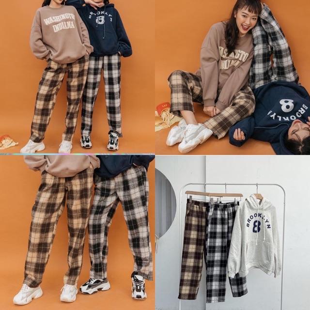 Quần caro unisex ống rộng/Caro Pants màu NÂU/ĐEN ️ Nam nữ unisex ️