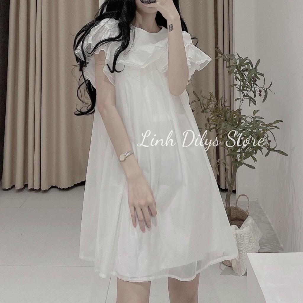 Đầm BabyDoll Tay Tiên Voan Trắng Váy BabyDoll Vai Bèo Linh Dilys Store