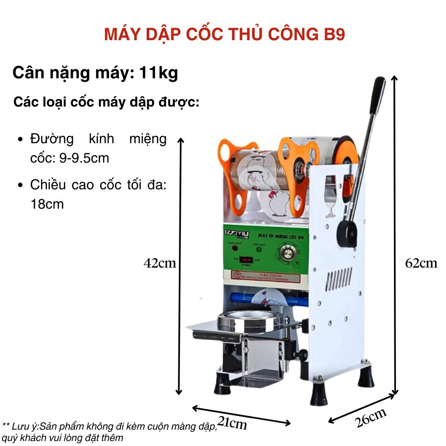 Máy Dập Nắp Cốc Trà Sữa YILI, Máy Ép Ly Nhựa, Máy Dập Nắp Thủ Công YILI B9 - HÀNG NHẬP KHẨU