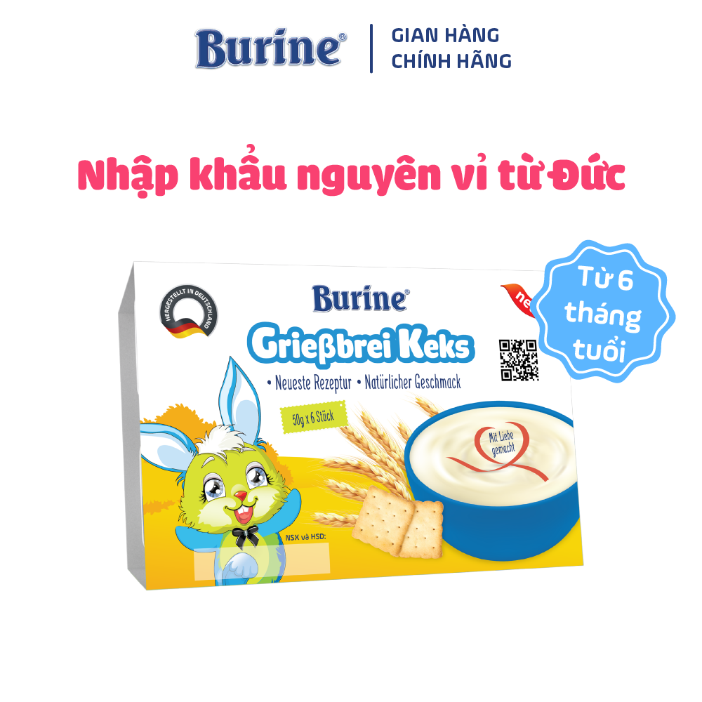 Cháo sữa ăn dặm Burine (HiPP) vị Bích Quy - Nhập khẩu Đức dành cho trẻ từ 6 tháng tuổi (vỉ 6 hũ x 50g)