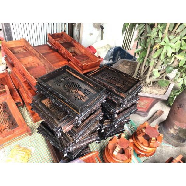Khay trà chân quỳ trạm rồng gỗ mun hoa