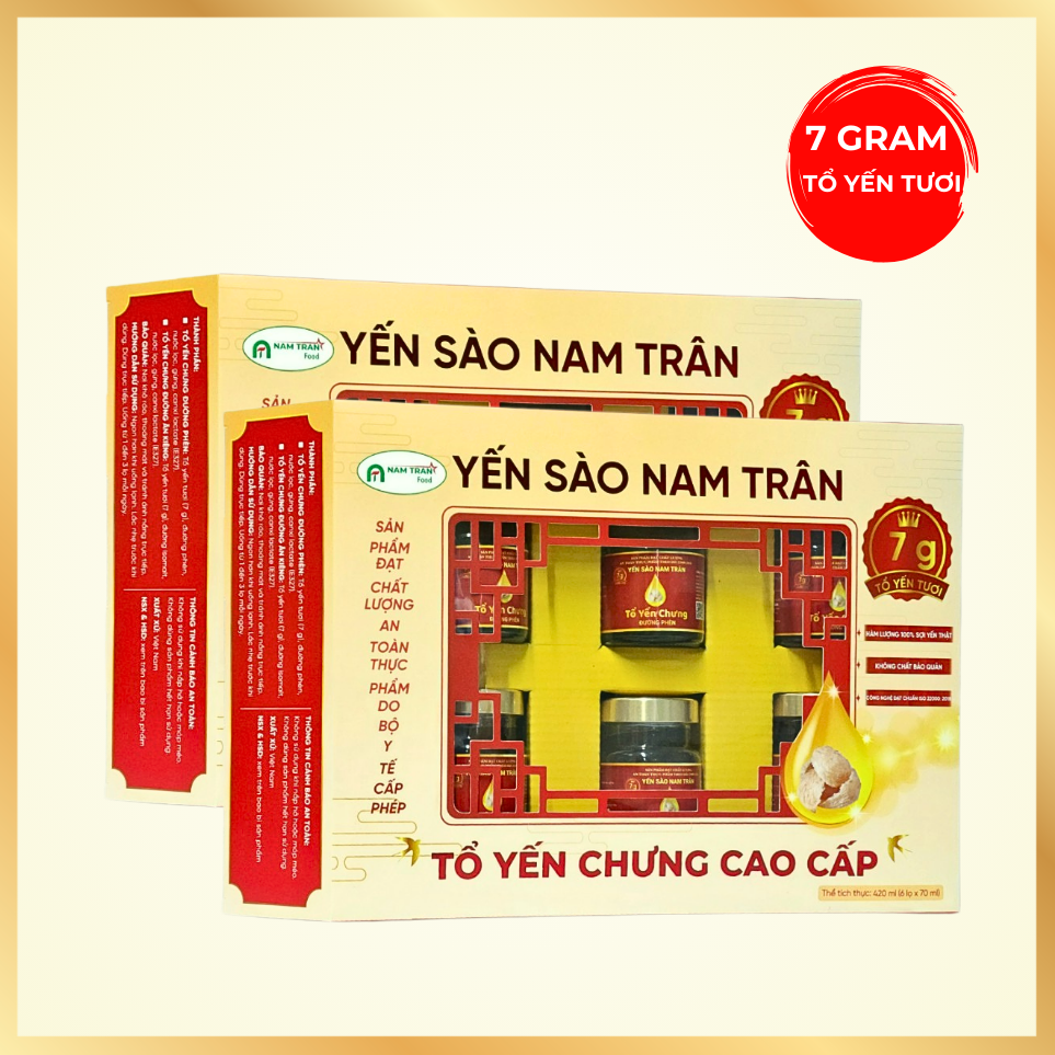 [Combo 2 Hộp] Yến Chưng Đường Phèn NAM TRÂN 7 gram Tổ Yến Tươi, Bồi bổ sức khoẻ. Hộp ( 6 lọ x 70 ml)