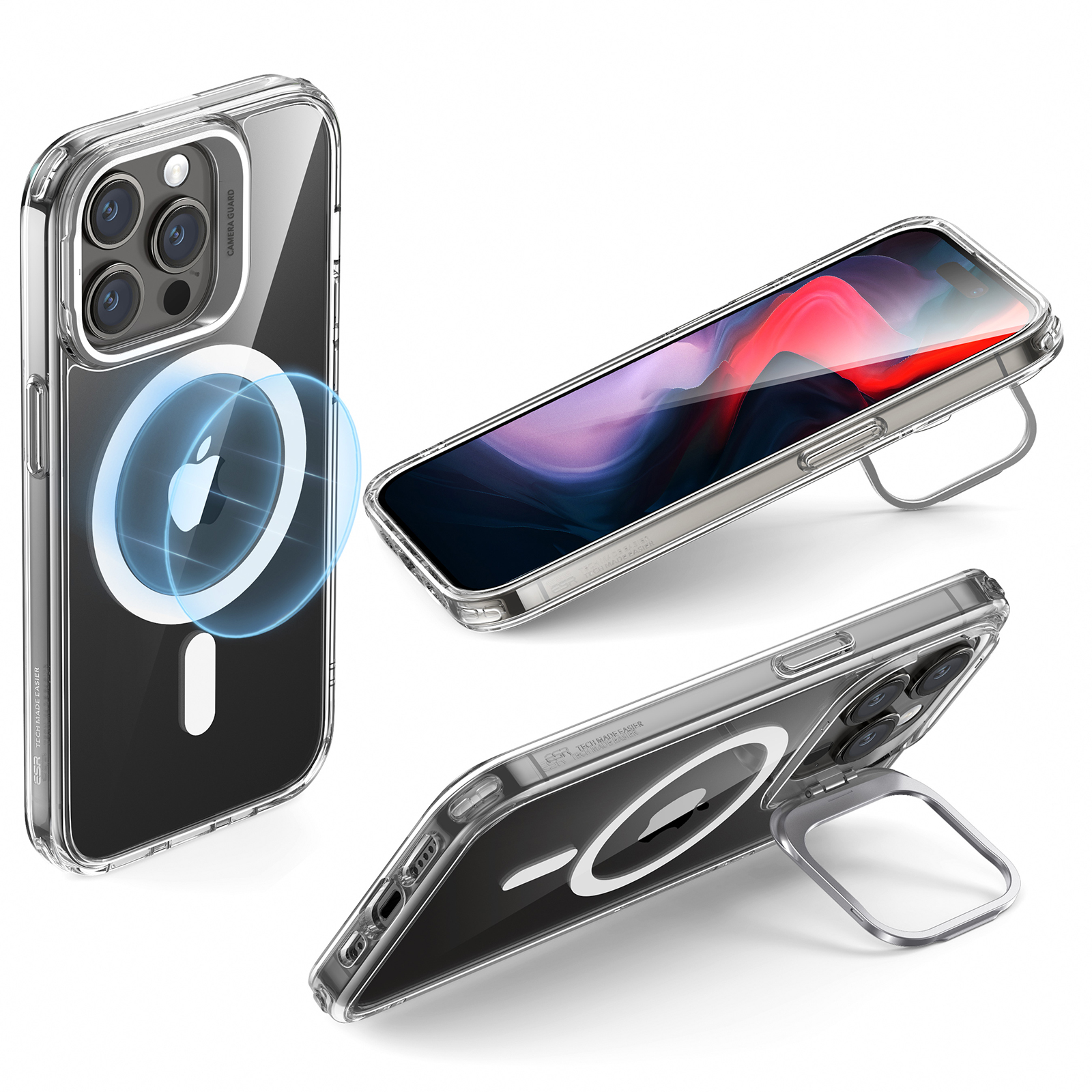 Ốp ESR cho iPhone 15 Pro Max, Ốp bảo vệ cấp quân sự, Có giá đỡ tích hợp, Chống ố vàng, Chống trầy xước, Ốp hỗ trợ từ tính cho iPhone 15 Pro Max ESR Classic Trong suốt - Hàng Chính Hãng