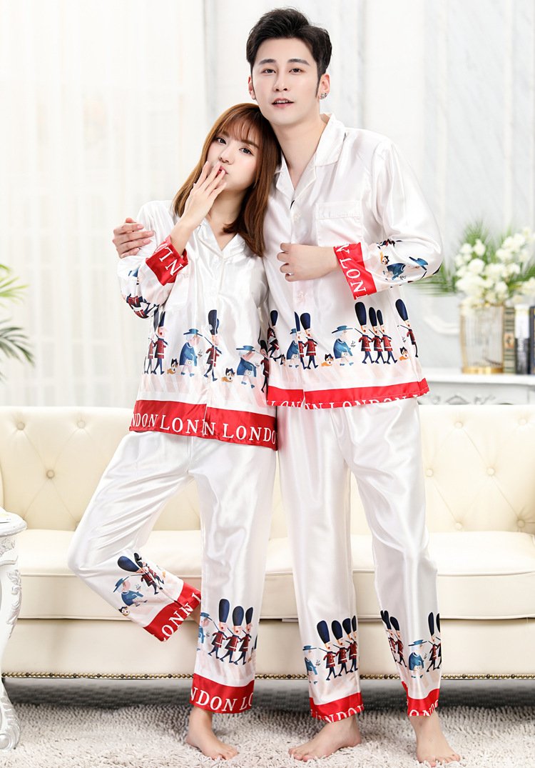 Đồ bộ Pyjama Nữ chất liệu phi bóng rũ mềm mại,nền trắng họa tiếc viền đỏ tao nhã 88226