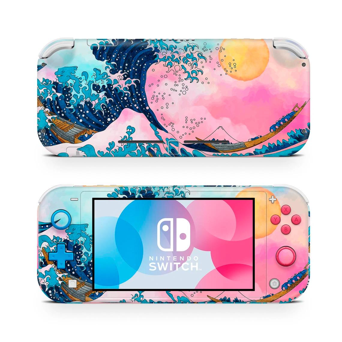 Skin decal dán Nintendo Switch Lite mẫu Watercolor Great Wave off Kanagawa (dễ dán, đã cắt sẵn)
