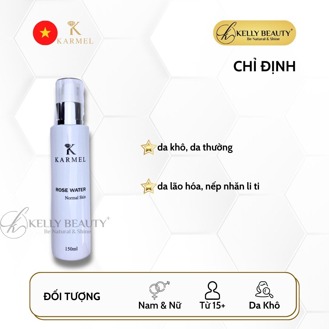 Nước Hoa Hồng Da Khô Karmel Rose Water Normal Skin - Cân Bằng Độ pH, Cấp Ẩm; Se Nhỏ Lỗ Chân Lông | Kelly Beauty