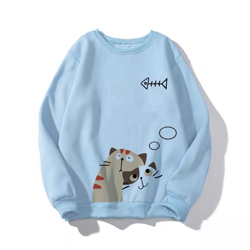 ÁO SWEATER NAM NỮ IN MÈO VÀ XƯƠNG CÁ