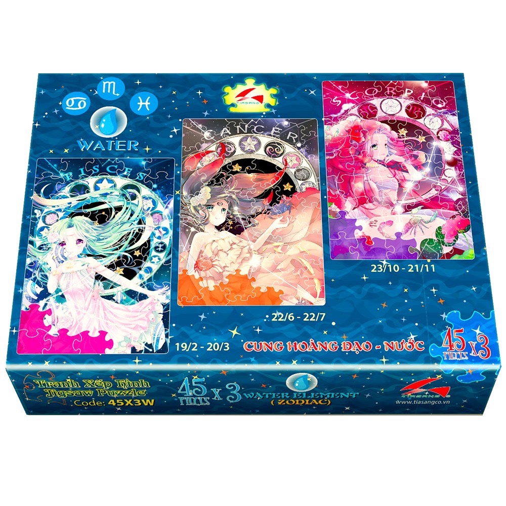 Tranh xếp hình 12 cung hoàng đạo, 3 in 1, 45 mảnh ghép.