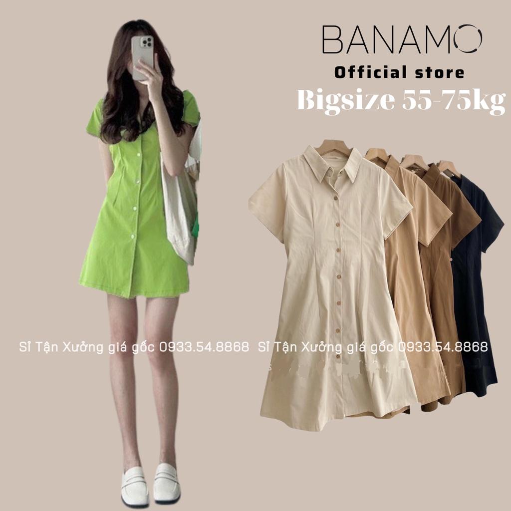 Váy sơ mi chiết eo lưng chun bigsize vải thô mềm 5915
