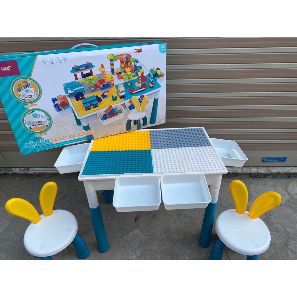 Bộ bàn xếp hình đa năng cho bé, Bộ bàn ghế đa năng, làm bàn học, bàn ăn 610 chi tiết