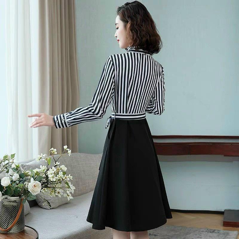 Đầm xoè kẻ sọc công sở sang chảnh siêu đẹp thời trang siêu hot cho các chị em