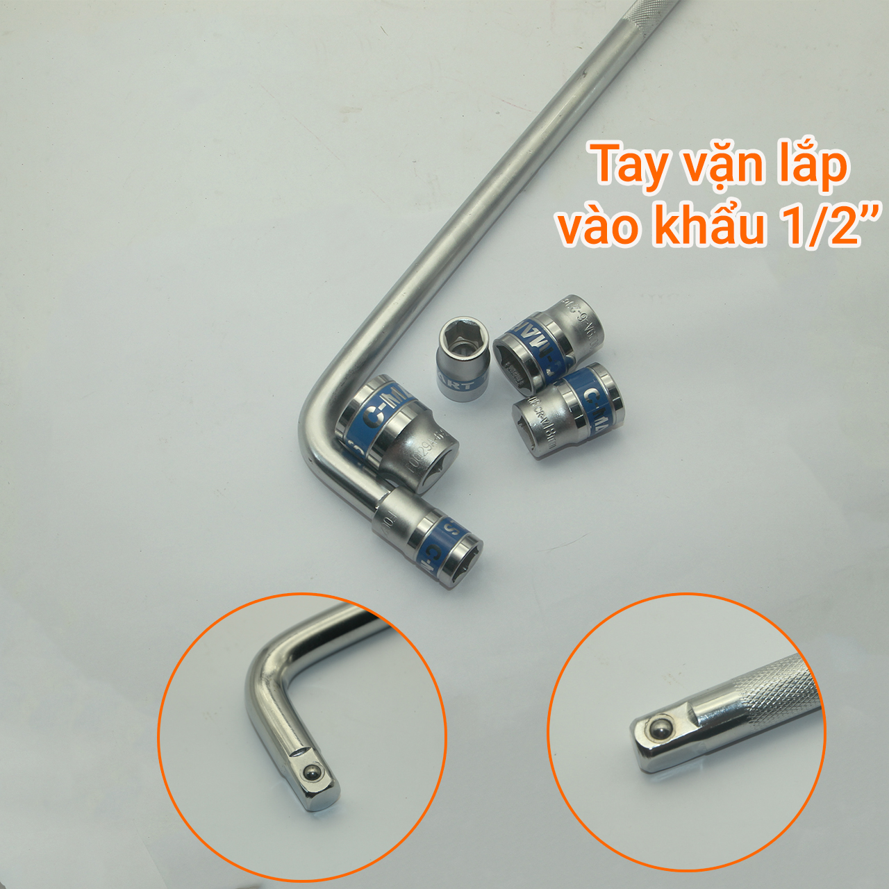 Tay vặn chữ L 1/2" thép CrV trắng 250mm