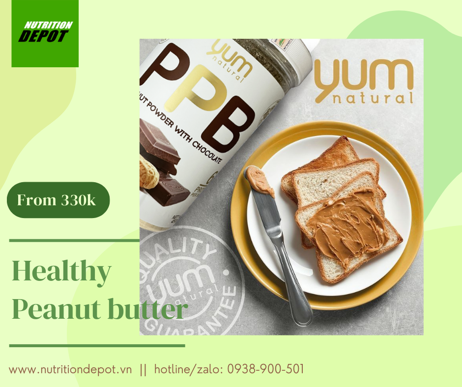 Combo 2 hũ bột bơ đậu phộng hữu cơ ít béo Yum Natural 450g vị Chocolate - Nutrition Depot Vietnam