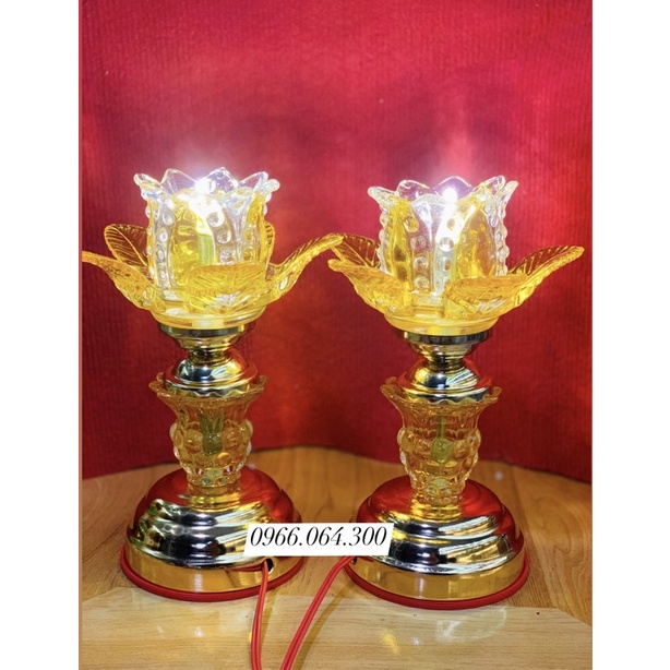 Cặp đèn thờ thủy tinh một bông hoa sen (hàng loại 1)