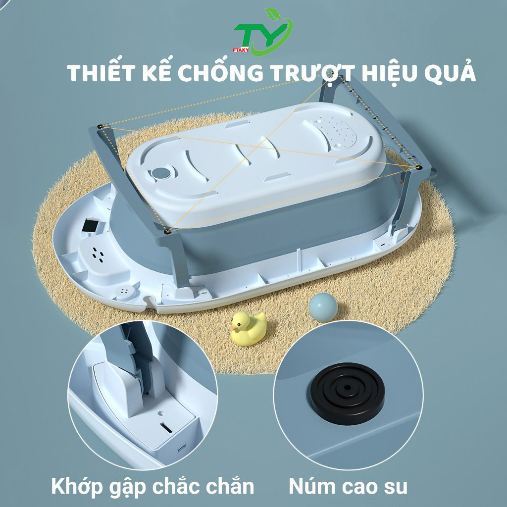 Bồn Tắm Cỡ Lớn Gấp Gọn có nhiệt kế Tiện Dụng Cho Bé Sơ Sinh, Chậu tắm gấp gọn cho bé kèm phao tắm lớn Thau Tắm Gấp Gọn