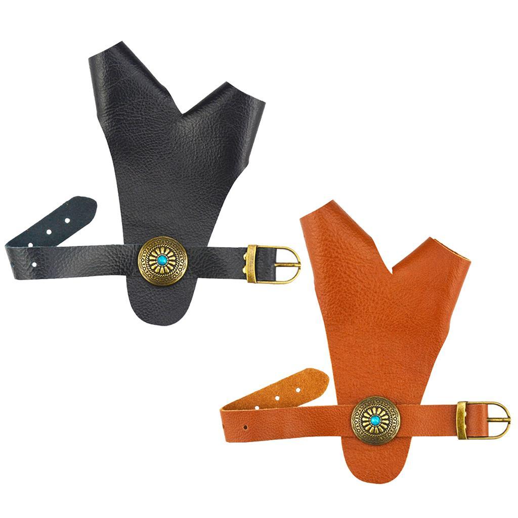 Archery Cow Leather Finger Tab Protector Gloves Arm Hand Guard Tool Black
