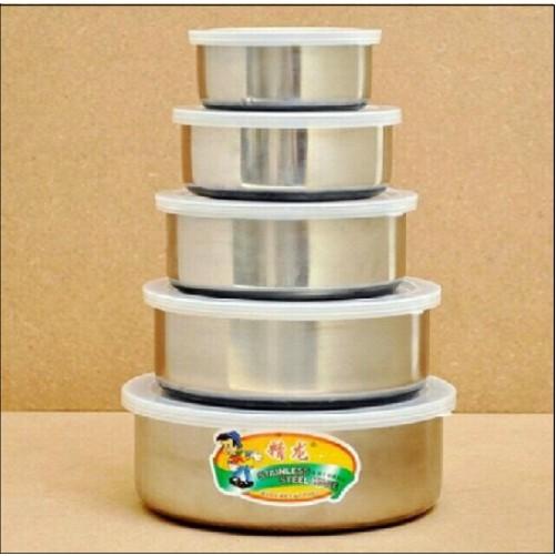 BỘ 5 CÁI THỐ INOX CAO CẤP CÓ NẮP ĐẬY 12-18CM