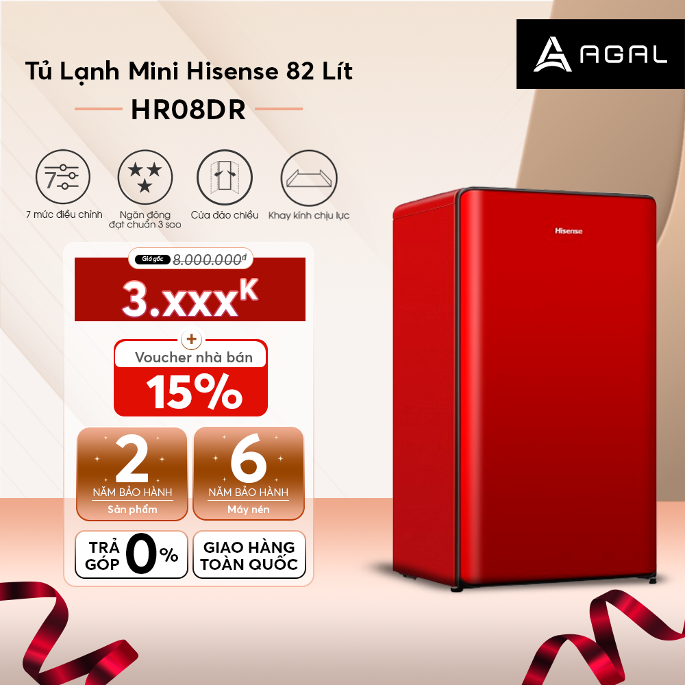 Tủ Lạnh Mini 82 Lít Hisense HR08DR/HR08DW Tiết Kiệm Điện, Ngăn Đông Làm Đá Bảo Hành 24 Tháng - Hàng Chính Hãng