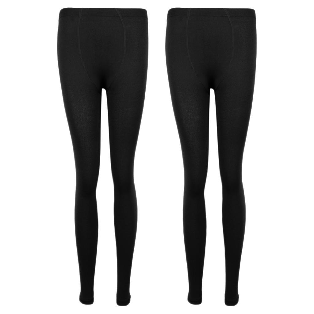 2pcs Black Fashion Ladies Fleece Leggings Basic Thick Winter Warm Tights Pants