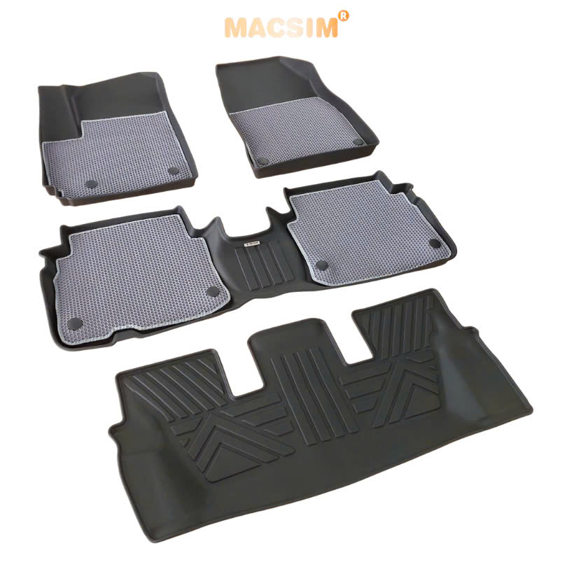 Thảm sd3 dạng lưới lục giác 2 lớp Kia Carens new (màu ghi) bề mặt cao su siêu sạch nhãn hiệu Macsim