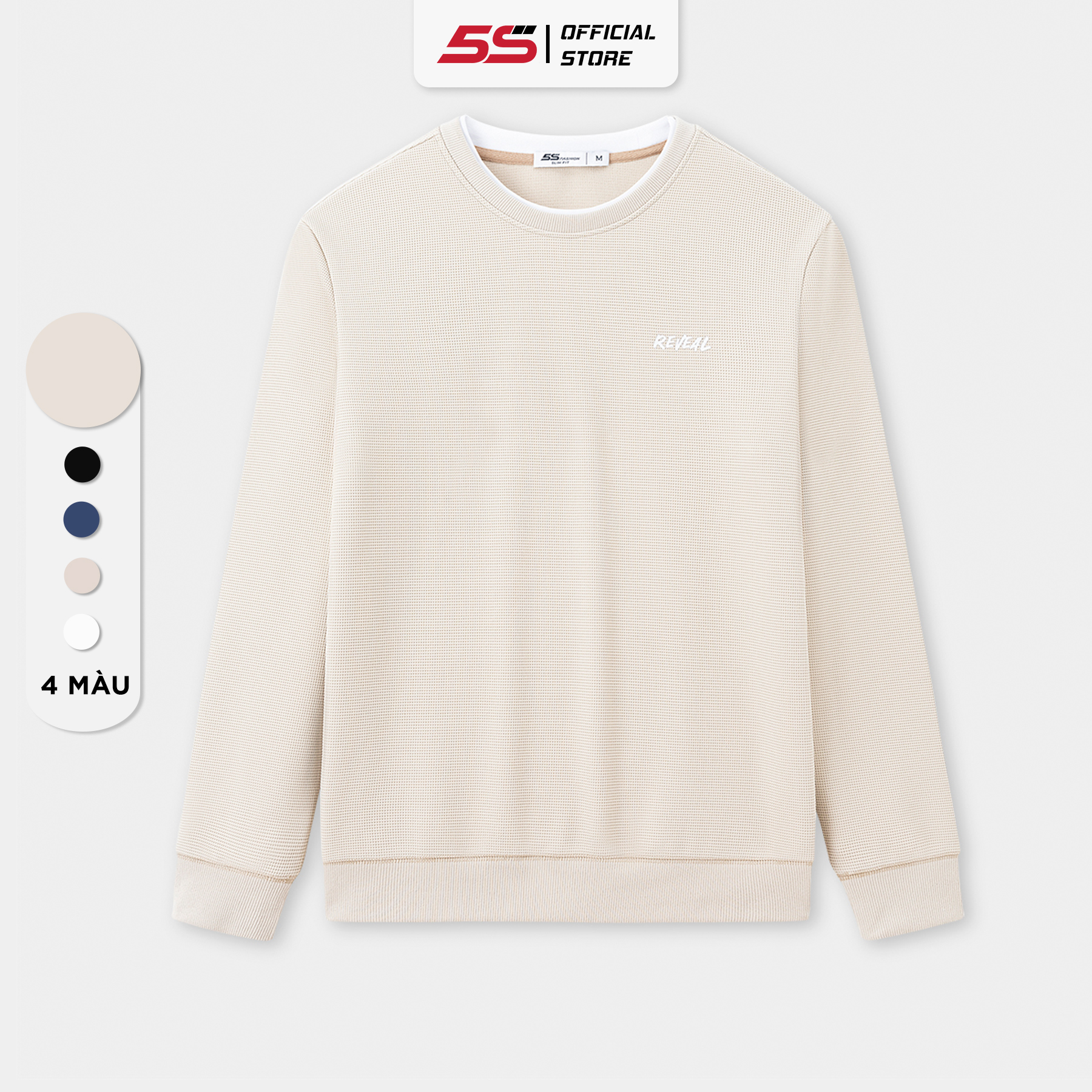 Áo Sweater Nỉ Nam 5S FASHION Cổ Tròn Cotton, Thiết Kế In Trẻ Trung, Vải Dệt Hiệu Ứng Ô Vuông Nổi Phong Cách (ANO23017)