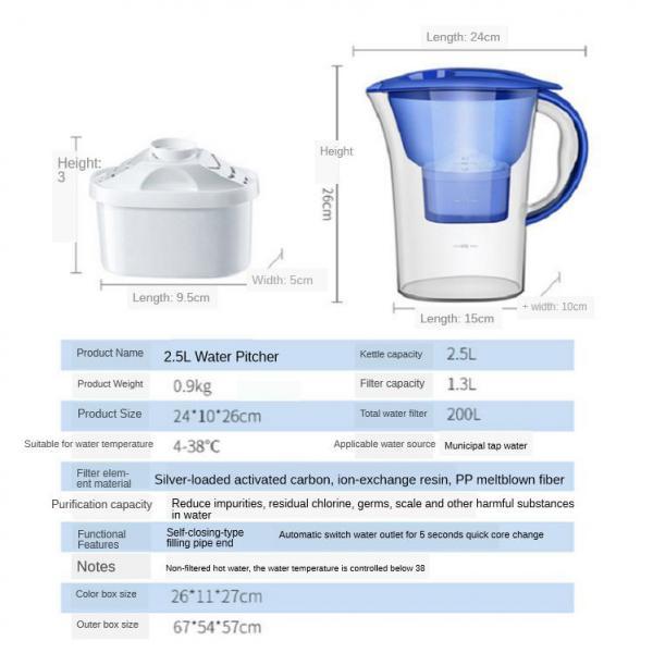 Household Kettle Water Purifier Activated Carbon Cups Filter Pitcher 2.5L