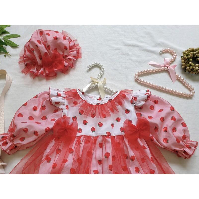 Body váy dâu đỏ kèm nón cho bé gái 4 - 12kg