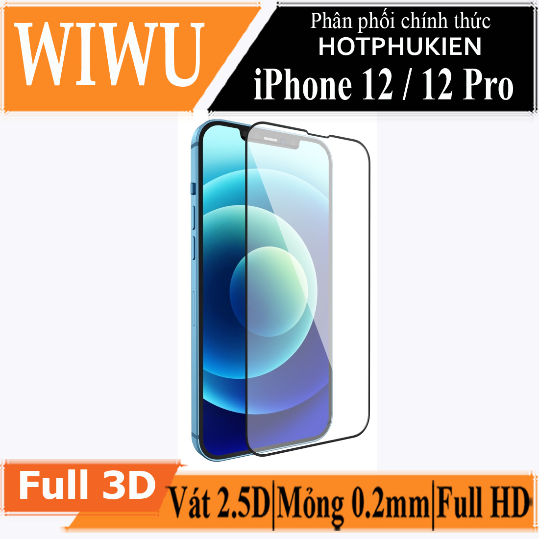 Miếng dán kính cường lực Cho iPhone 12 / 12 Pro / 12 Pro Max full màn hình 2.5D chống nứt vỡ cạnh hiệu WIWU iVista Chống va đập, vát cạnh 2.5D, chống vân tay - hàng nhập khẩu