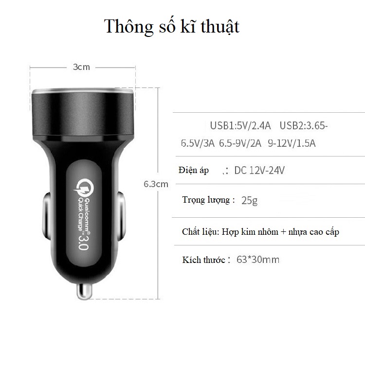 Củ sạc điện thoại trên ô tô( giao màu ngẫu nhiên) - Tặng 1 cặp gương cầu lồi