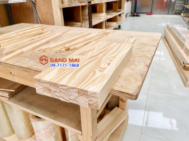 Thanh gỗ thông 1cm x 2cm x dài 30cm + láng mịn 4 mặt