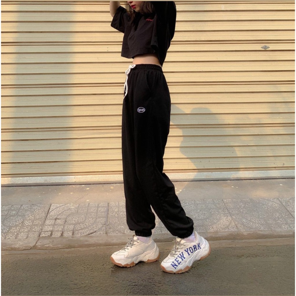 Quần dài jogger ống rộng thêu SPUN ulzzang unisex