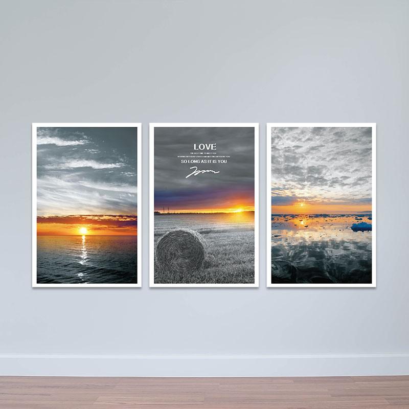 Bộ 3 tranh treo tường phòng khách “Biển xám hoàng hôn” | Tranh trang trí hiện đại W3463