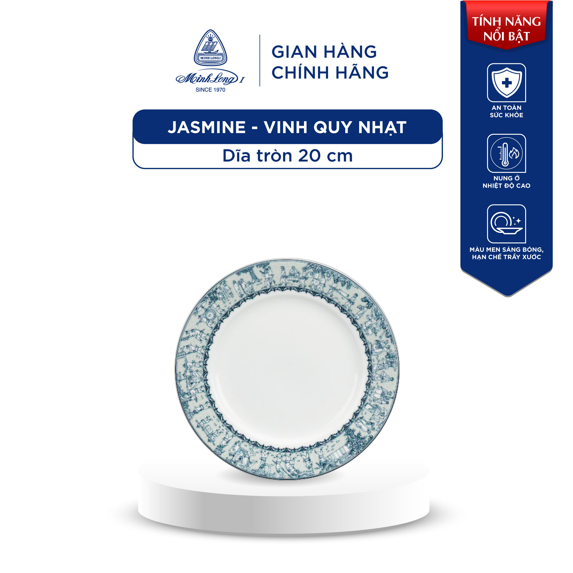 Dĩa Tròn Sứ Minh Long 20 cm - Jasmine - Vinh Quy Nhạt