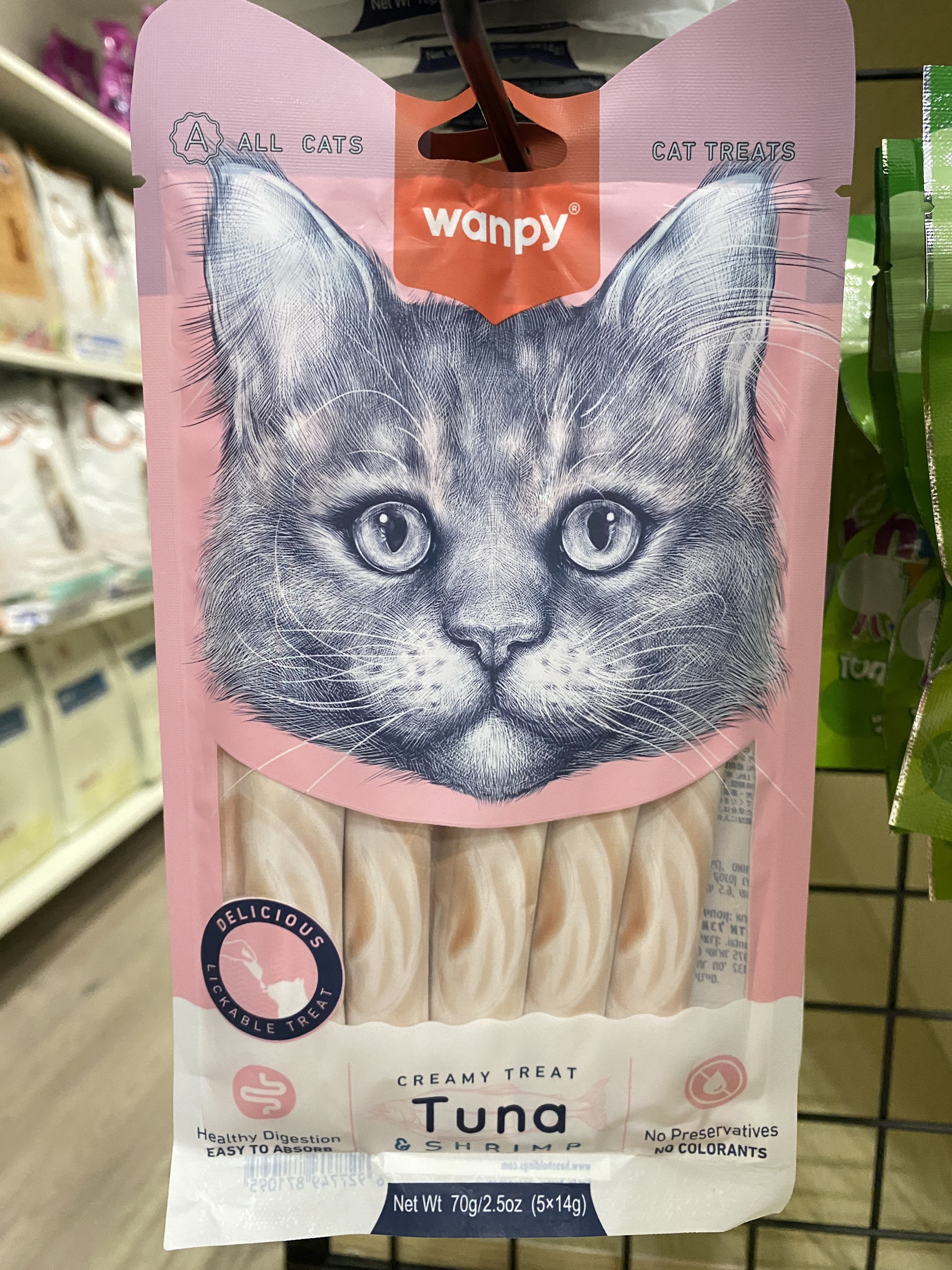 WANPY (Chính Hãng) - Kem súp thưởng cho mèo vị ngẫu nhiên gói 5 thanh 70gr - Cá ngừ và Tôm / Tuna &amp; Shrimp