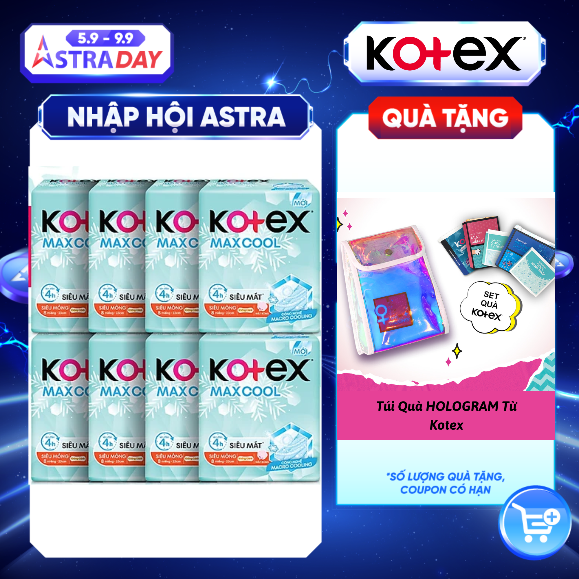 Combo 8 gói Băng Vệ Sinh Kotex Max Cool Siêu Mỏng  Không Cánh 23cm 8 miếng