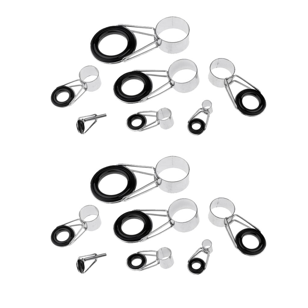 14pcs Ceramic Ring Eyes Fishing Rod Tip Guides Ring Stainless Steel Frame