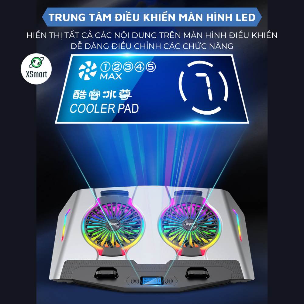 Đế Giá Đỡ Quạt Tản Nhiệt N9 Cao Cấp Hệ Thống Quạt Kép Turbo Cực Mát Led RGB 7 Chế Độ, Chất Liệu Hợp Kim Nhôm Cao Cấp, Tương Thích Với Laptop Dưới 17Inch-Hàng Chính Hãng