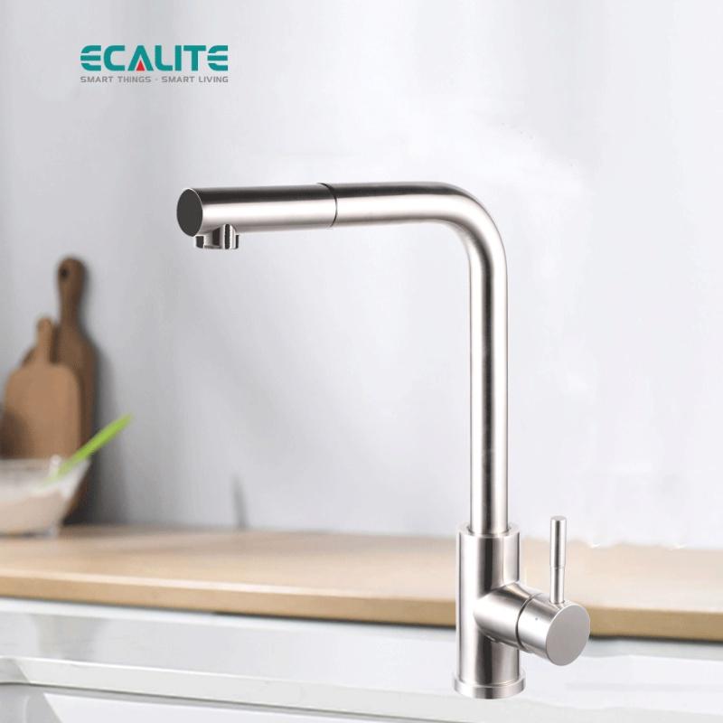 Vòi Rửa Chén Nóng Lạnh Pull-down Ecalite EF-K185S - Có Dây Rút - Inox 304 Siêu Bền - Hàng Chính Hãng